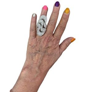 Vintage 80s Rhinestone Large Freeform Bling Statement Cocktail Ring Sz 6